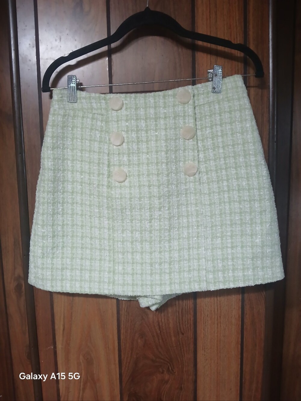 Mare Mare Light Green Tweed Mini Skort with Button Front Fab